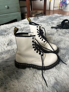 Dr. Martens White Lace-Up Combat Boots with Black Trim